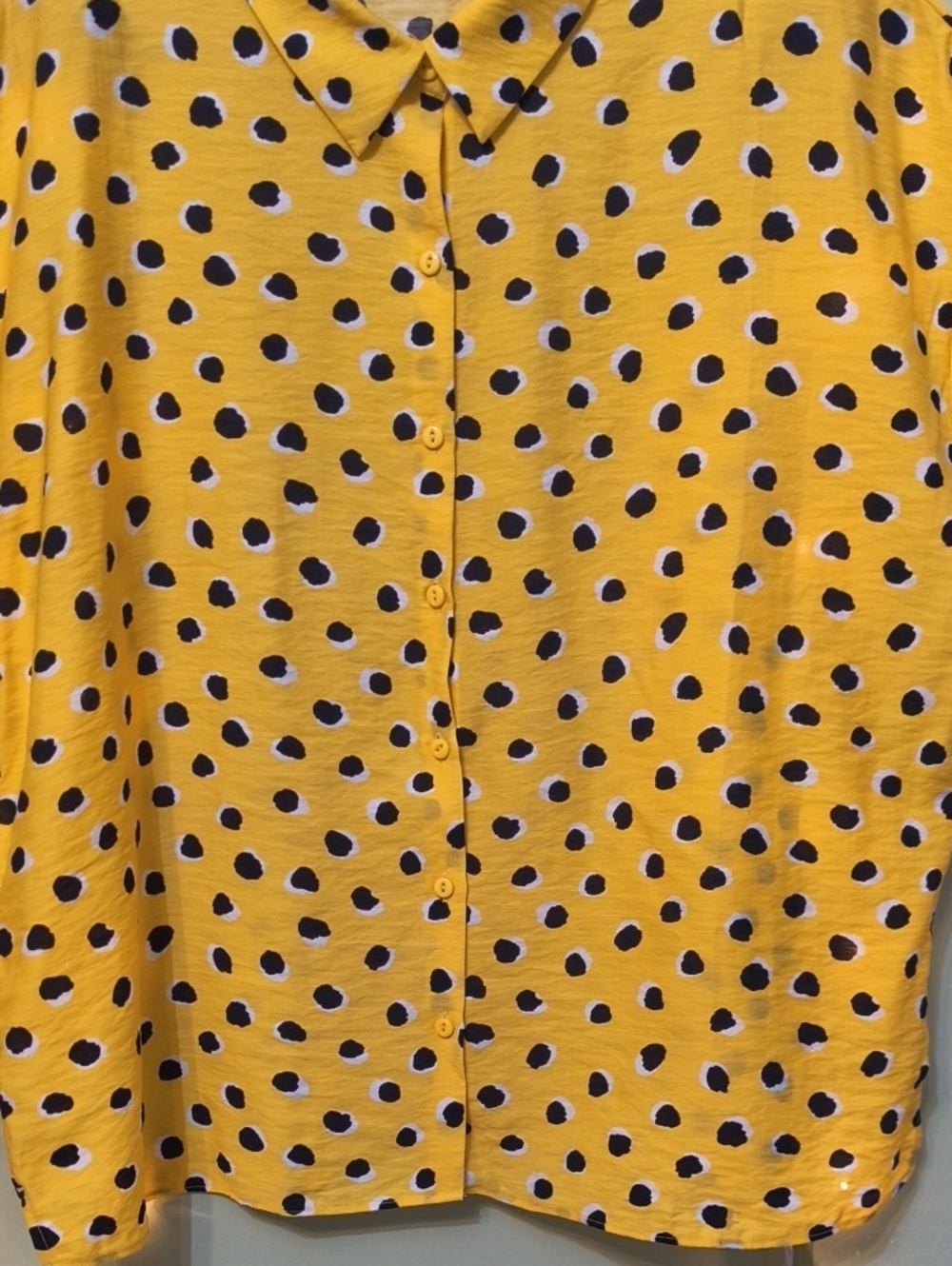 Women's Splash Yellow Black Polka Dot Oversized Crop Button Up Top XL - Picture 3 of 8